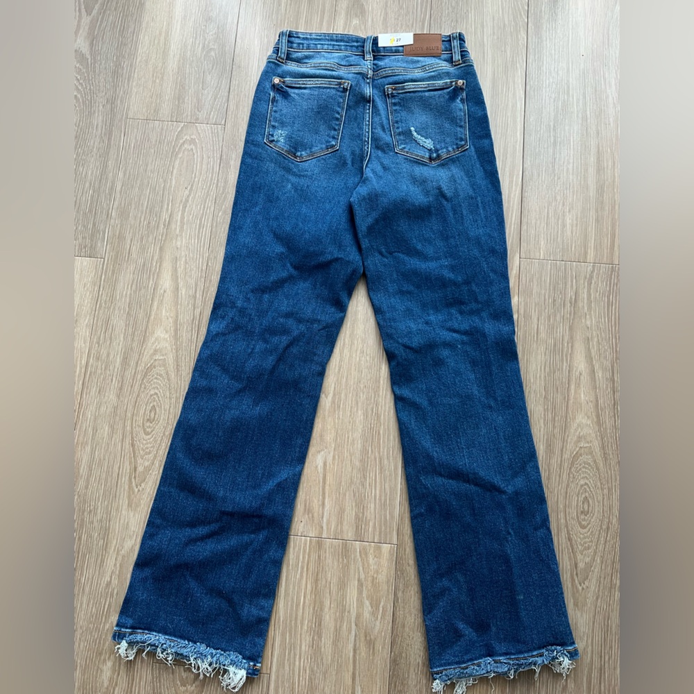 Judy Blue Dark Wash Distressed Flare Dad Jeans Size 5 | 27 Mid Rise - Picture 5 of 5